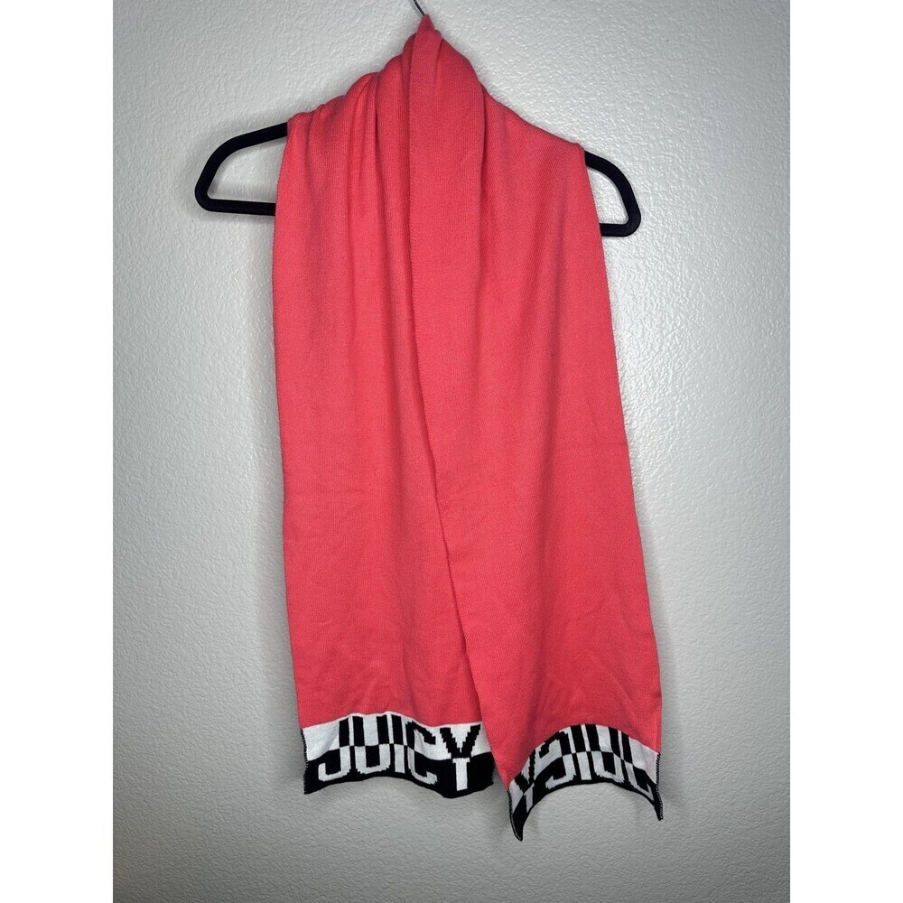 Juicy Couture Scarf Womens One Size Pink Knit Logo Rectangle Winter Soft Cozy